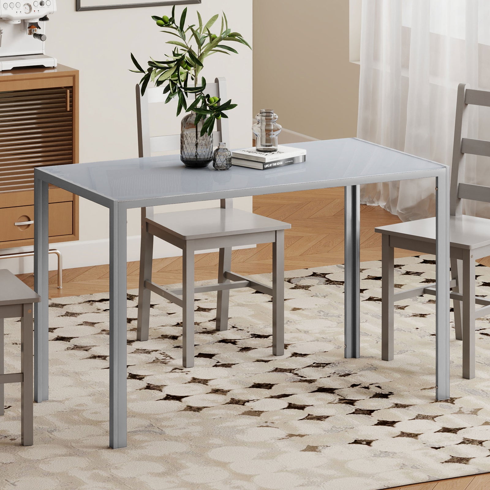 HOMCOM Modern Rectangular 4 Seater Dining Table With Tempered Glass Top