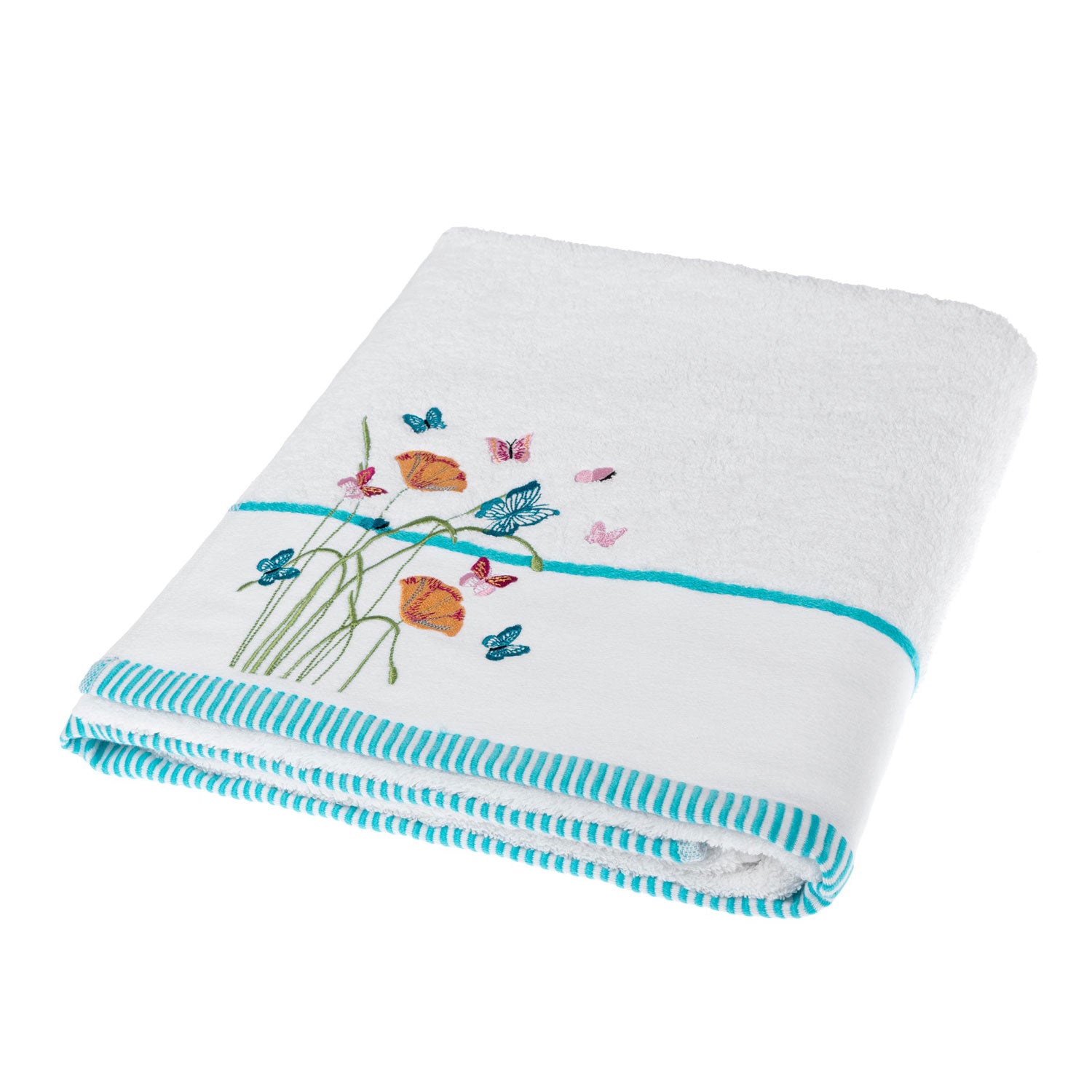 Turkish Cotton Embroidered Butterfly White Towel | Bath Sheet | White