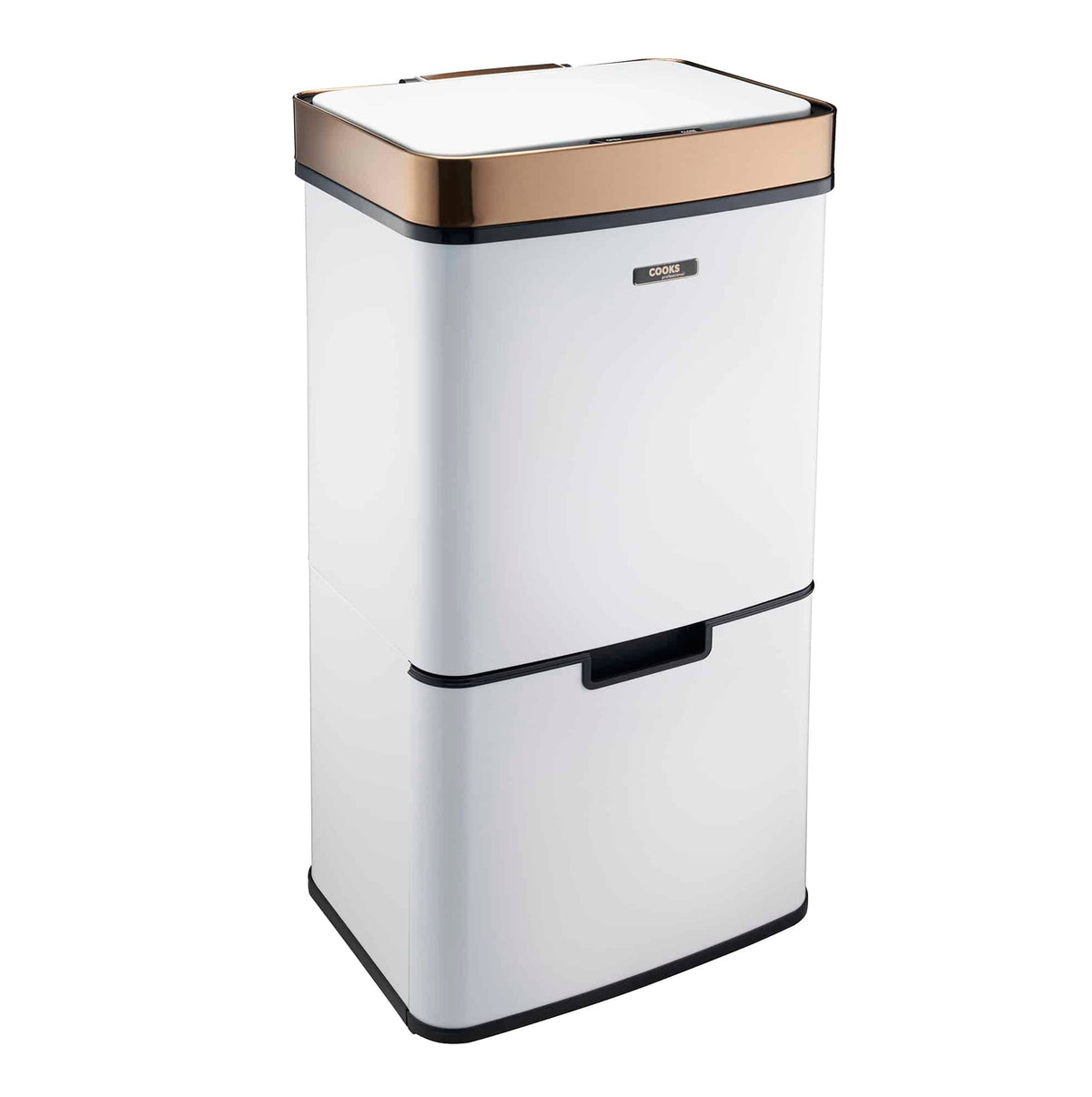 75l Sensor Recycling Bin With Food Caddy & 25 Bin Biodegradable Bags | 75L | White & Copper