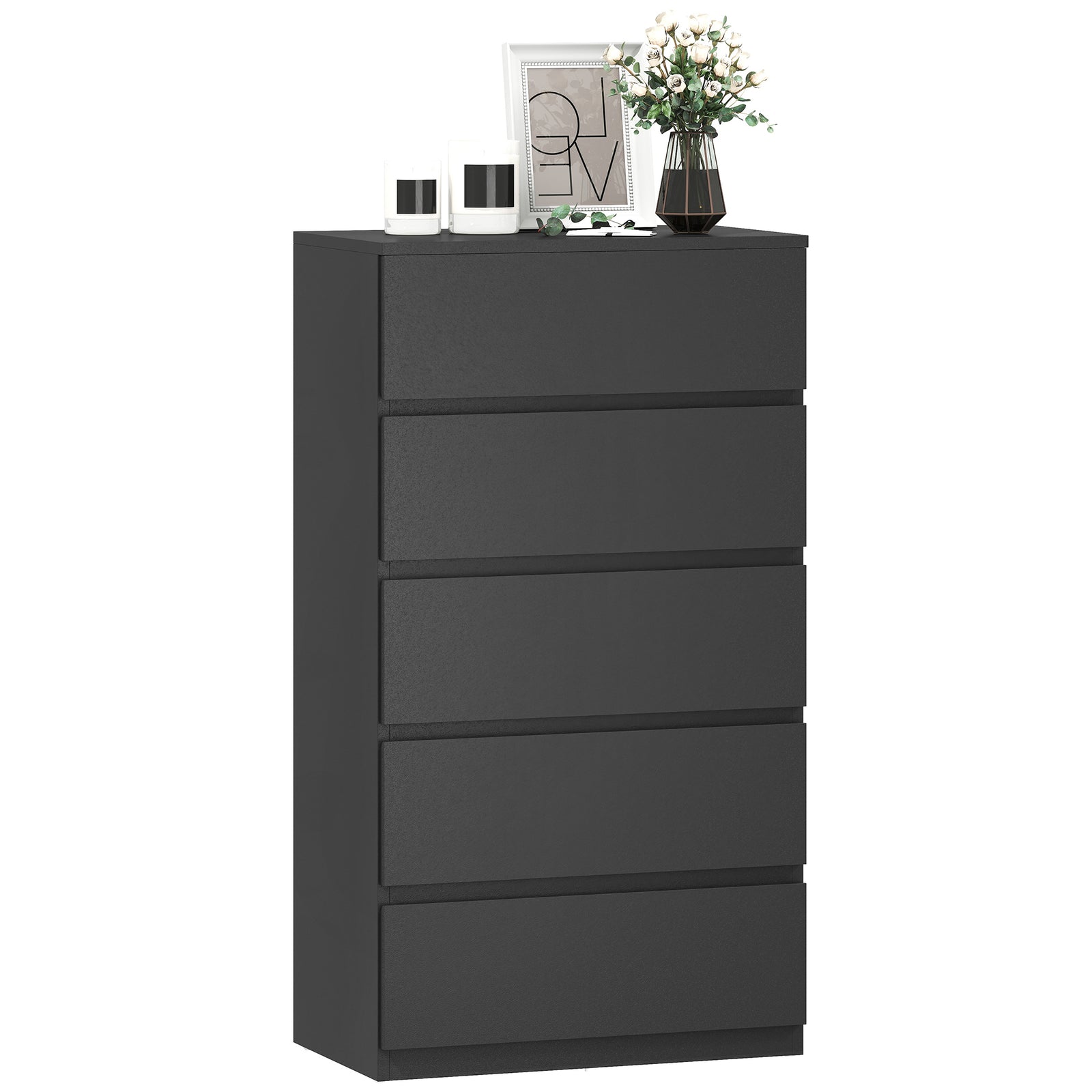 Bedroom Chest Of Drawers, 5 Drawers Dresser, Drawer Unit | Black