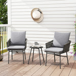 3-piece Rattan Bistro Set, Garden Table And Chairs, Grey