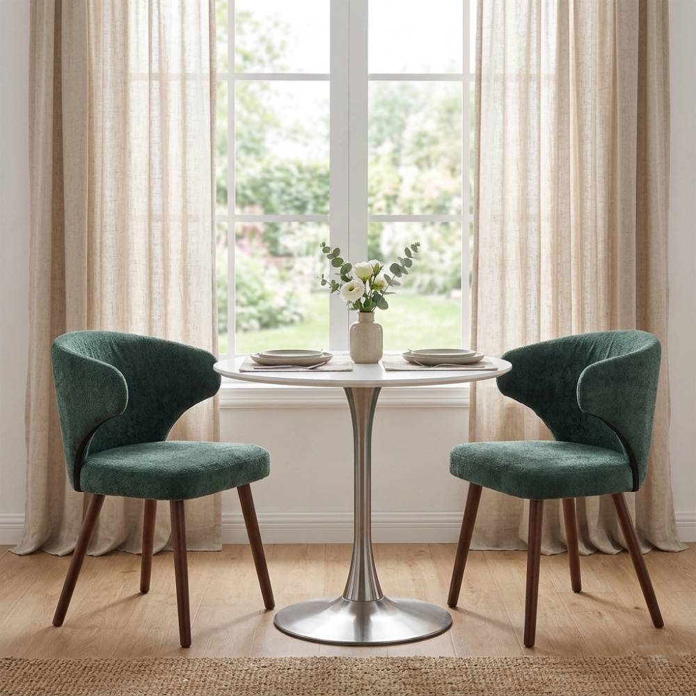 Set Of 2 Upholstered Chenille Dining Chairs With  Backrest And Solid Oak Legs – Comfortable | Green