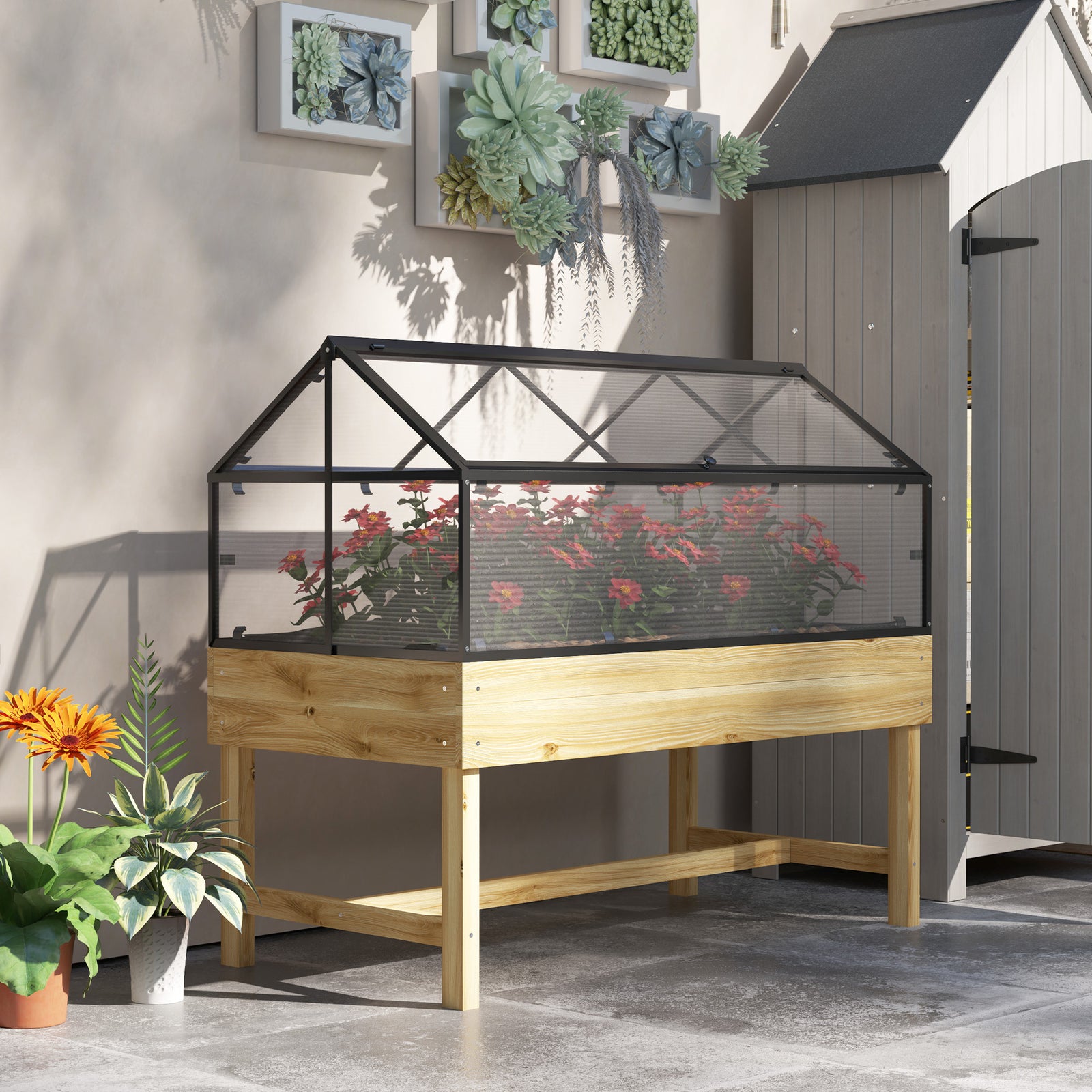 Raised Garden Bed W/ Cold Frame Greenhouse W/ Polycarbonate