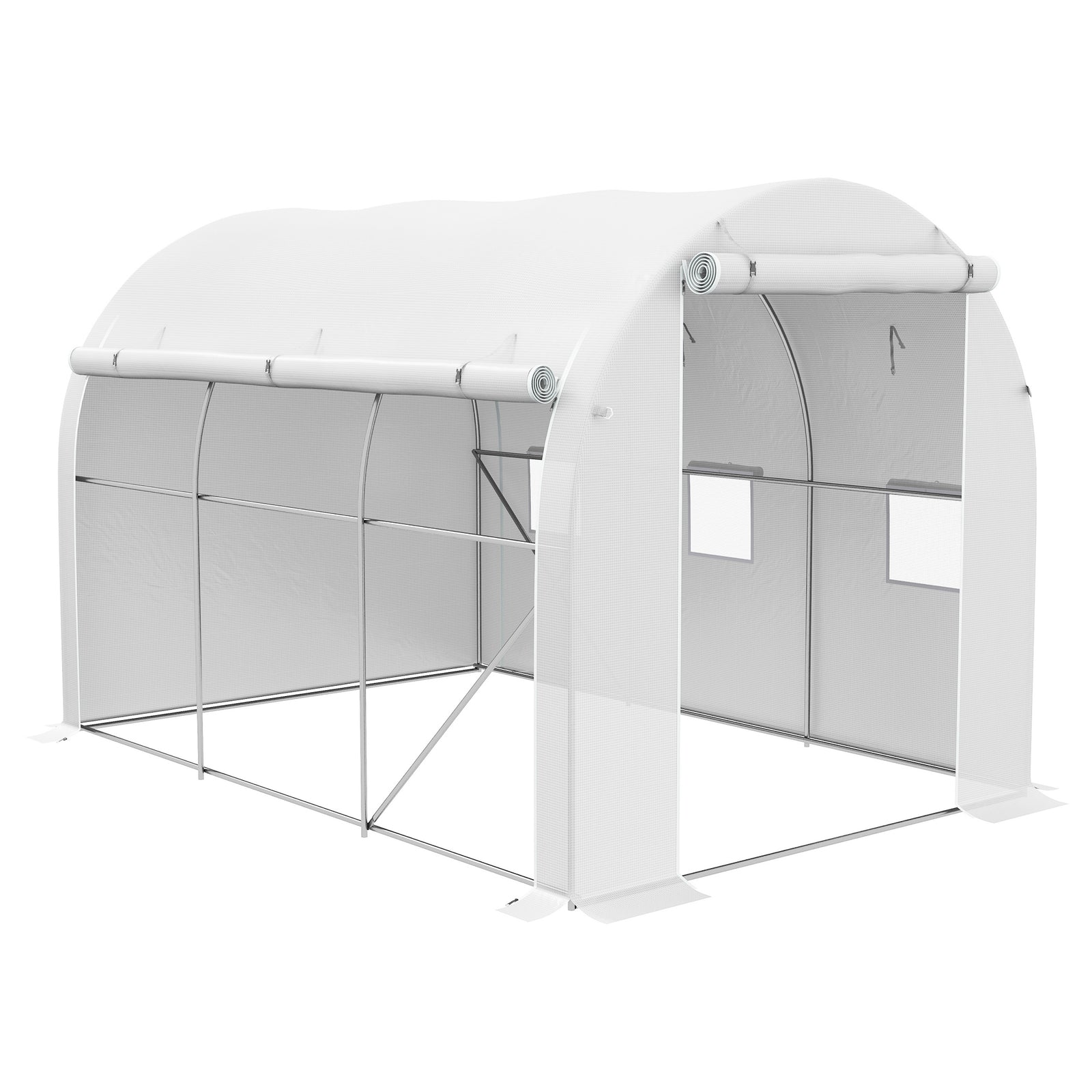 3x2m Polytunnel Greenhouse W/ Roll-up Door & Windows