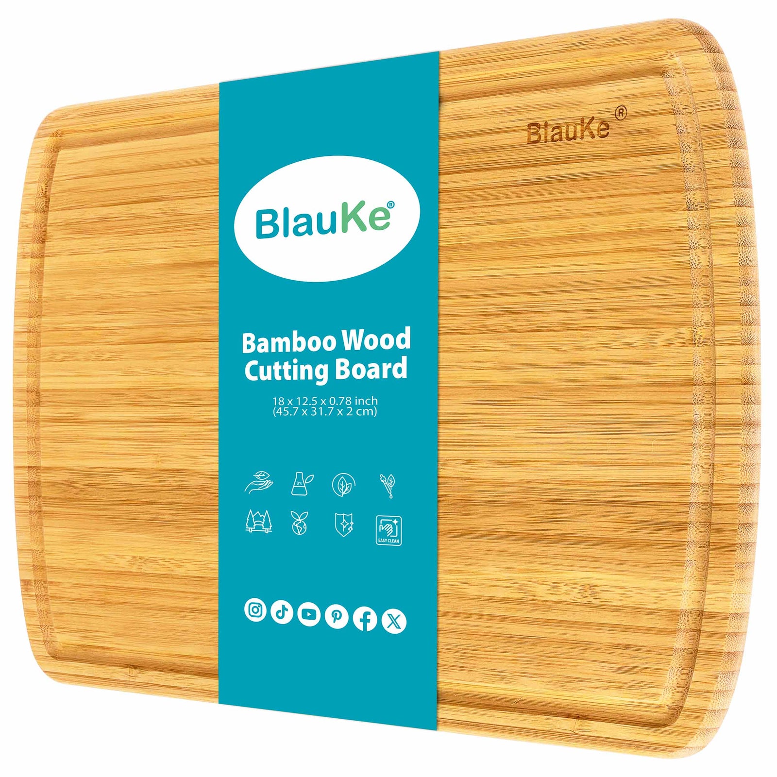 BlauKe Wood Cutting Board For Kitchen - 45x31cm Extra Large Bamboo Cutting Board With Juice Groove - Wooden Butcher Block