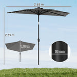 2.6 M Half Parasol With Solar Lights, Upf50+ Semi Round Umbrella | Dark Grey