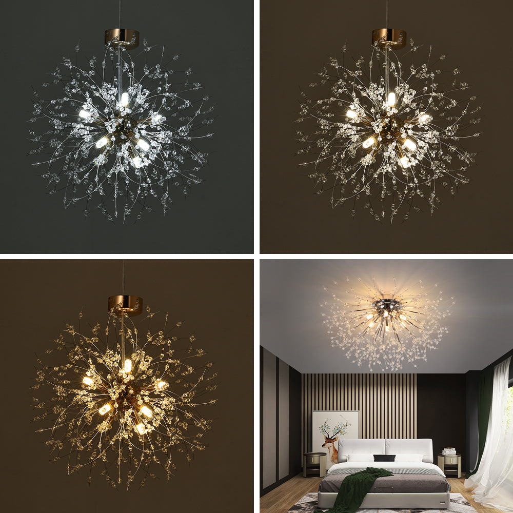 50cm Dandelion Ceiling Light Chandelier 6-light Modern Flush Mount Ceiling Light Fixture | Chrome