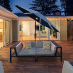 2.7m Parasol W/ Led Solar Light & Angled Canopy | Blue