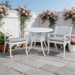 Set Of 3 Retro Garden Bistro Set Cast Aluminium With Cushions | White
