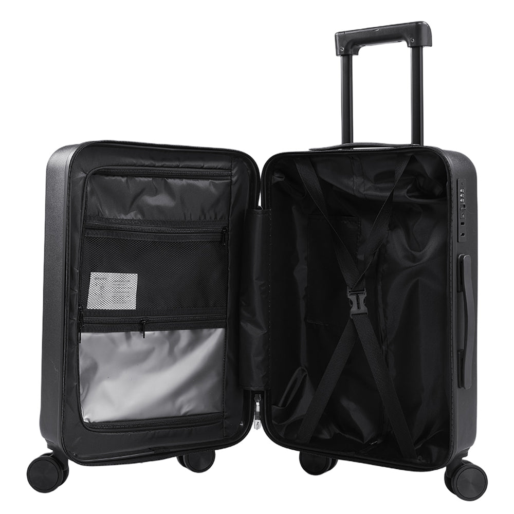 20 Inch Front Opening Suitcase With Tsa Lock And Usb Charging Port | Black