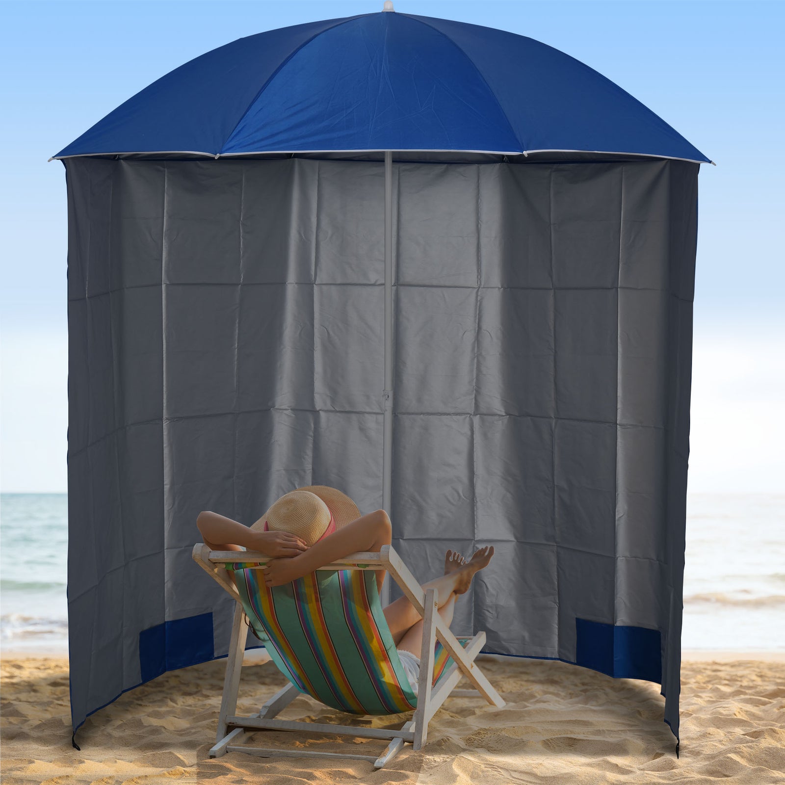 Fishing Umbrella With Side Canopy | Blue