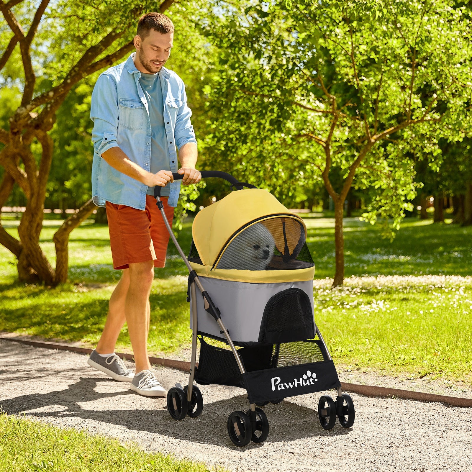 3 In 1 Pet Stroller, Detachable Dog Cat Travel Carriage | Yellow
