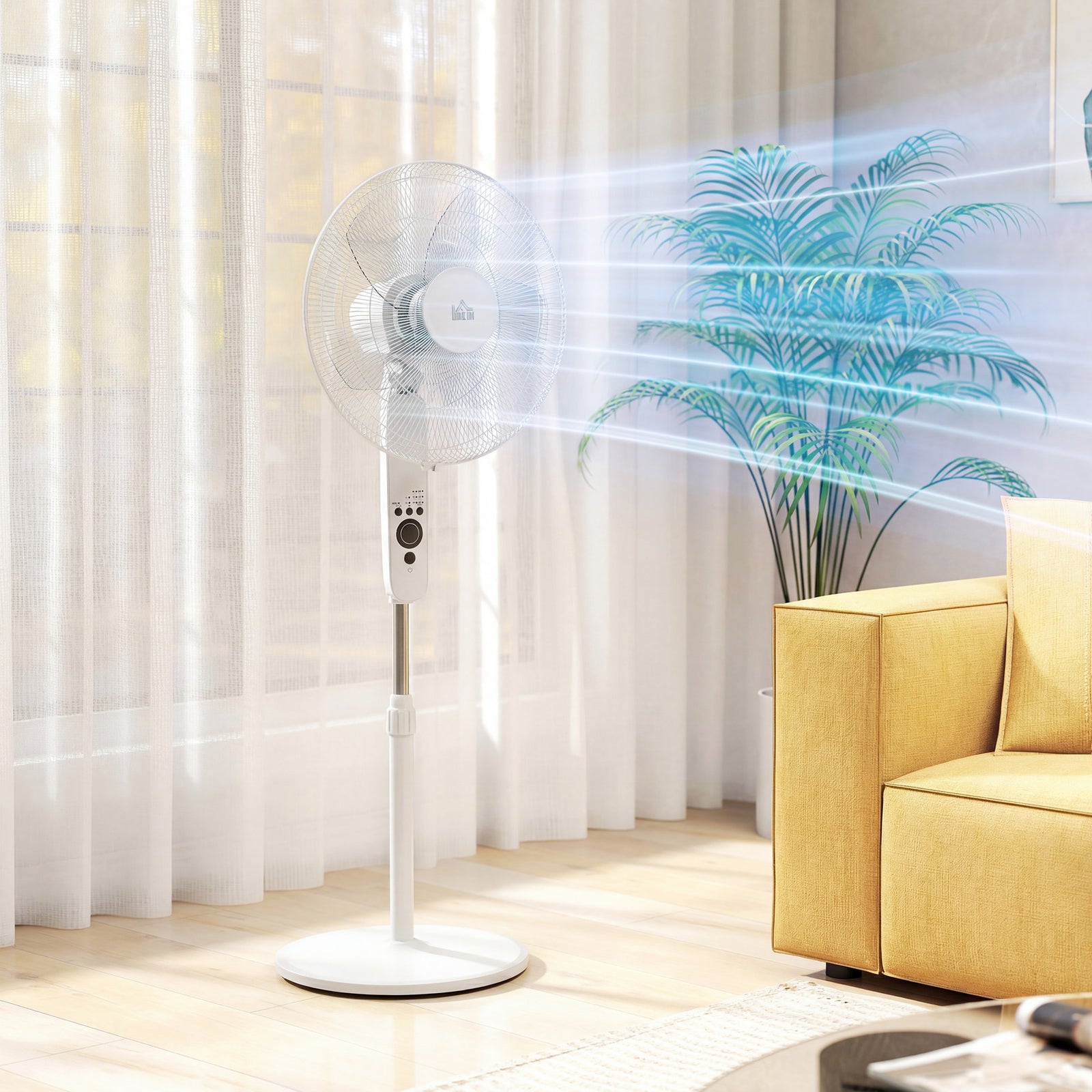 HOMCOM 18" Pedestal Fan With Sleep Mode, Oscillating Standing Fan, White
