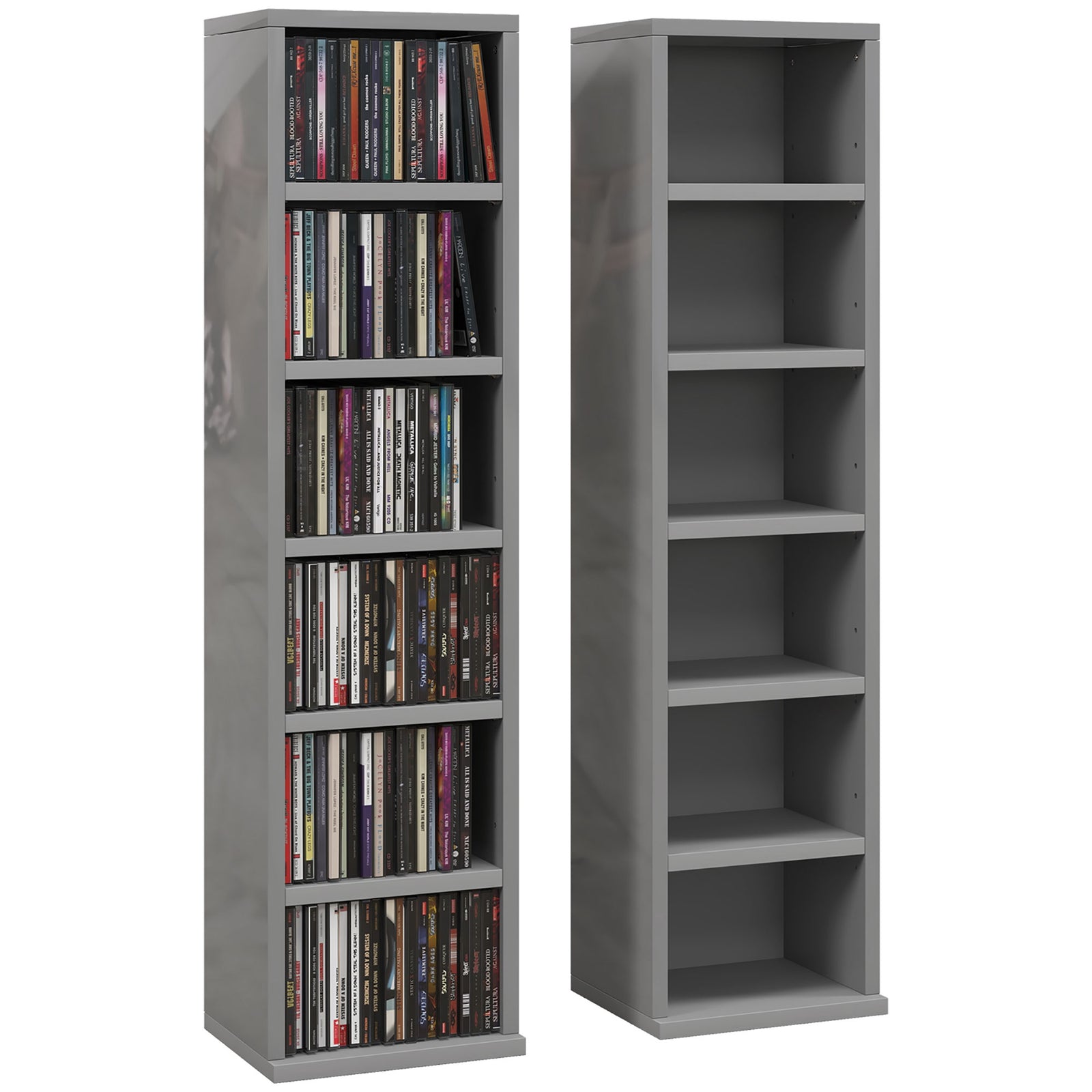 Set Of 2 Cd Storage Units Adjustable Shelves High Gloss | One Size | Gray