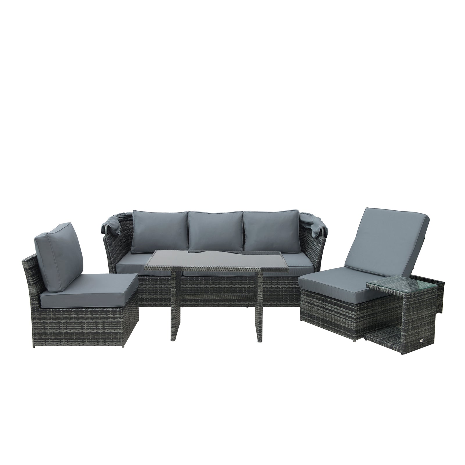 5 Pcs Outdoor Rattan Sofa Sets W/ Canopy Table