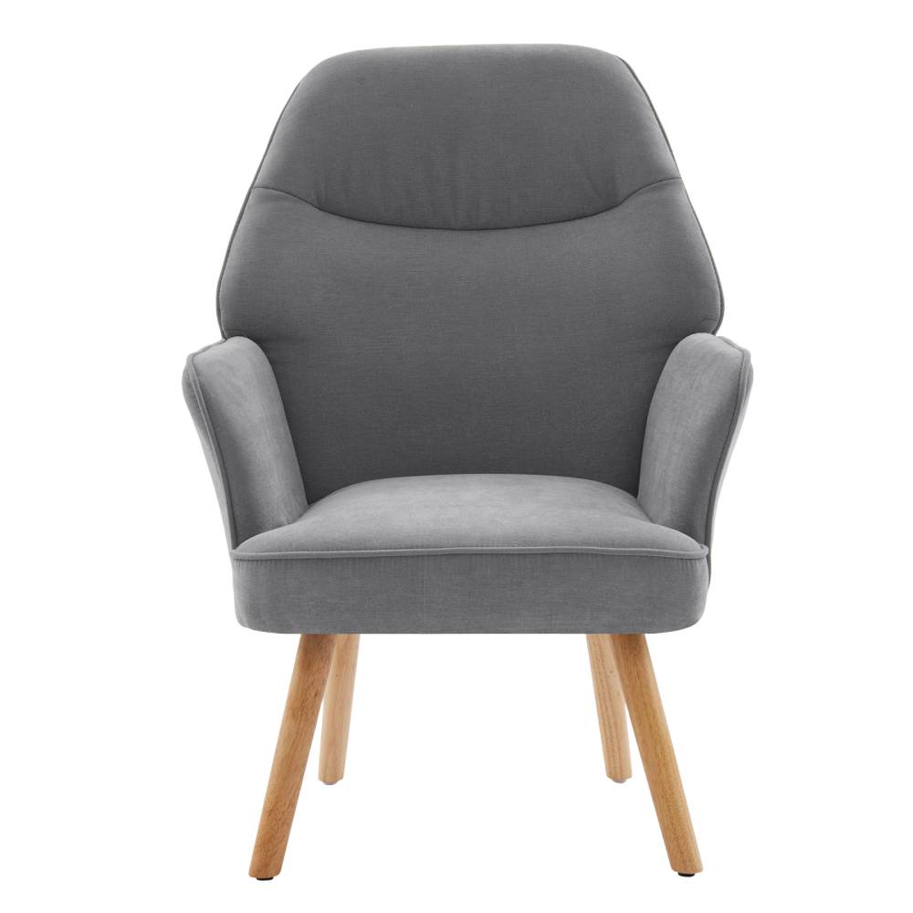Upholstered Armchair With Solid Wood Legs, Soft Cushioned Seat | Grey