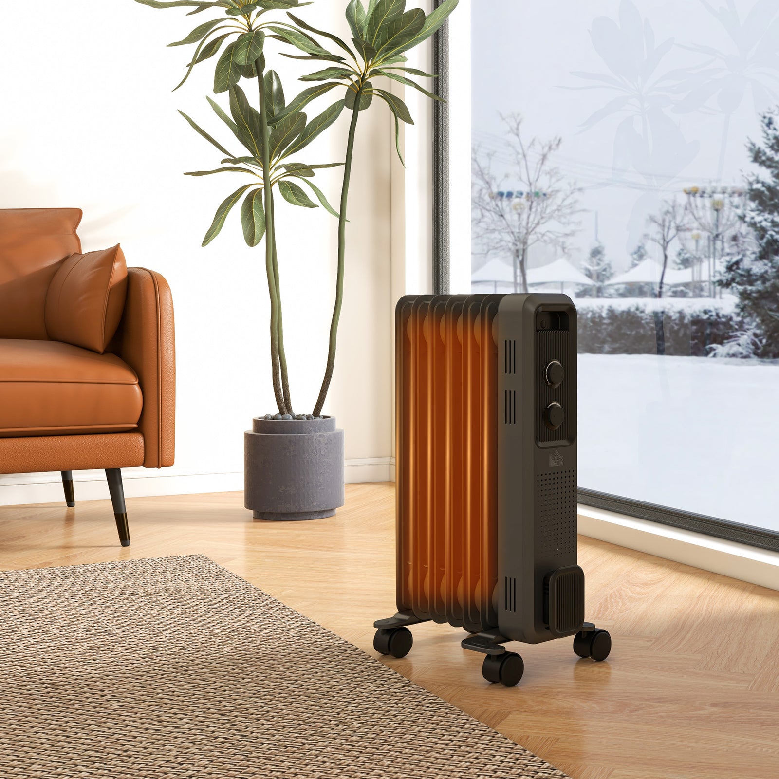 7/9/11 Fin Oil Filled Radiator Portable On Wheels | Small | Gray