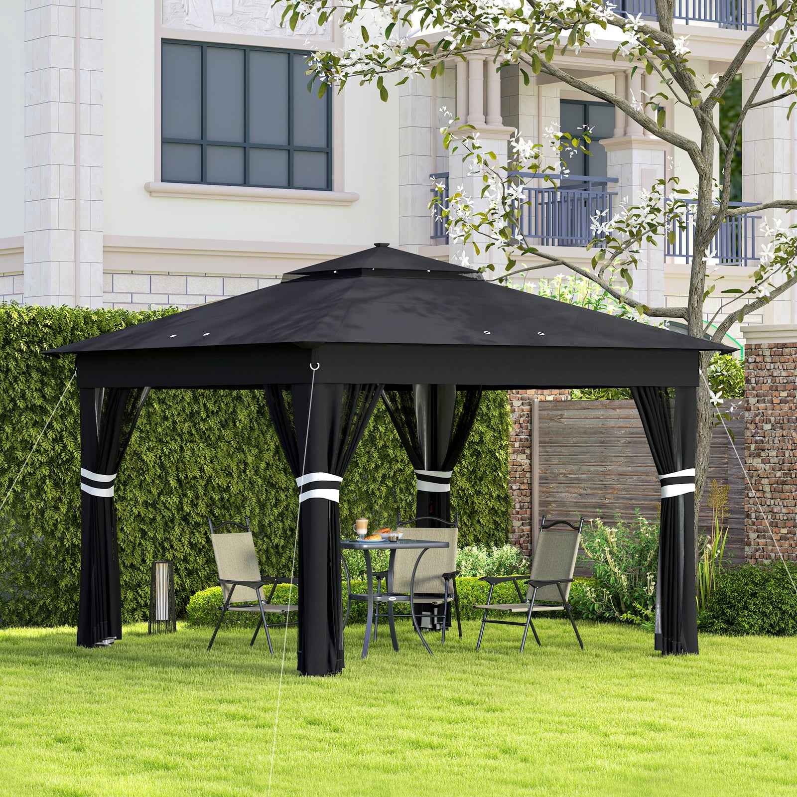 3x3(m) Pop Up Gazebo W/ Solar-powered Led Lights Netting