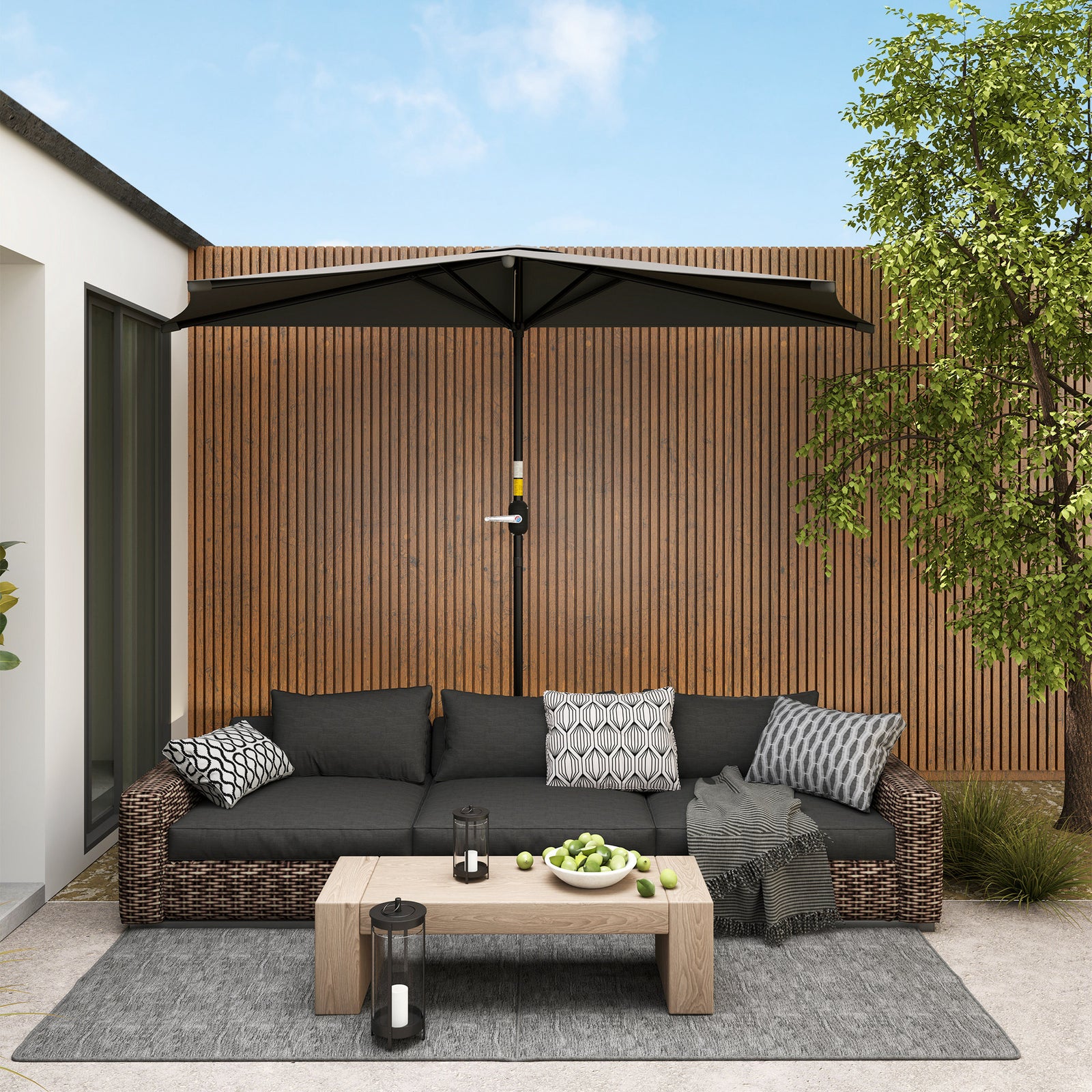 3(m) Half Parasol Semi Round Umbrella Patio Metal Frame