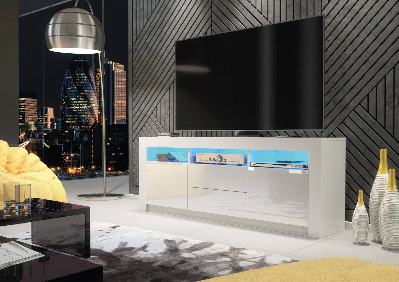 Shine Tv Unit 160cm With Led Lights | White