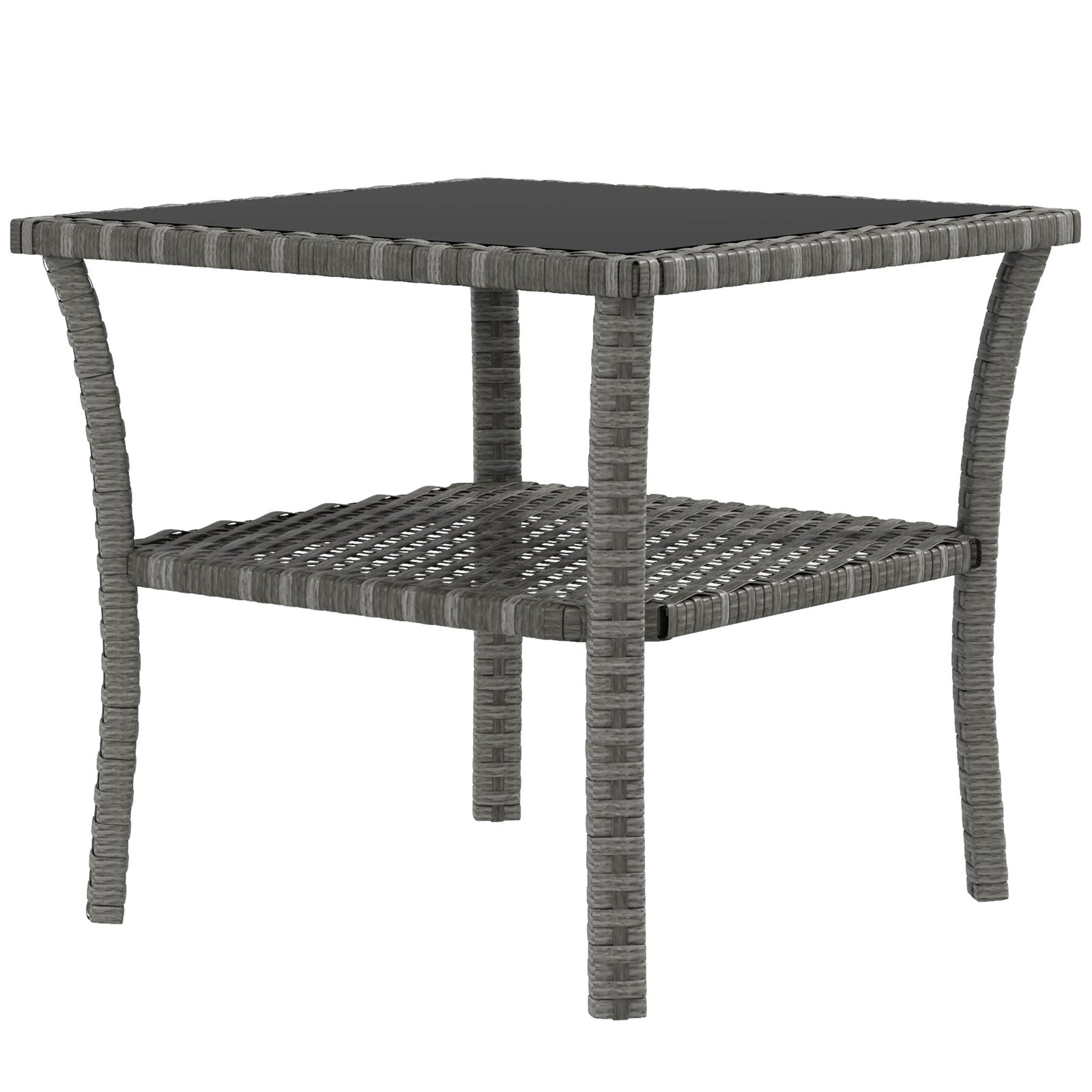 50cm Pe Rattan Coffee Table, Two-tier With Glass Top