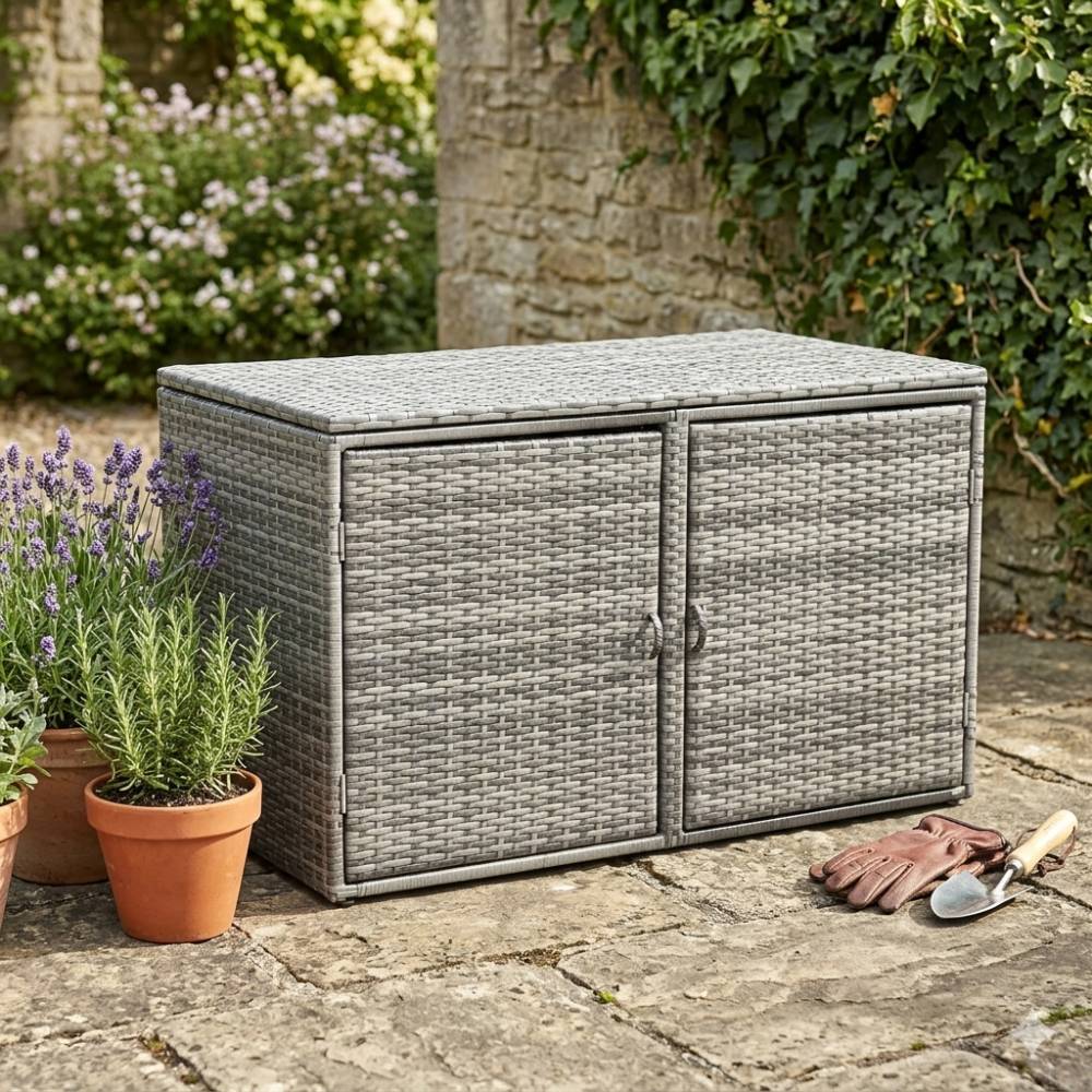 Outdoor Patio Storage Box – 2-tier Pe Rattan Deck Box With Top & Front Access, Weather-resistant | Light Grey