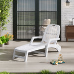 Outdoor Folding Lounge Chair Recliner With Wheels | White