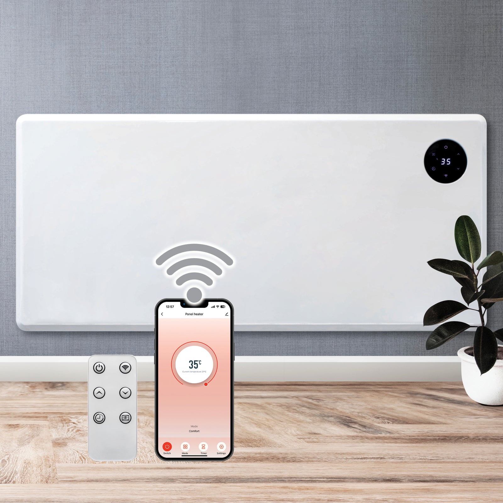 Wifi Smart Electric Radiator Panel Heater White Wall Mounted Or Floor Standing Bathroom Safe Timer And Thermostat | 1800w | White