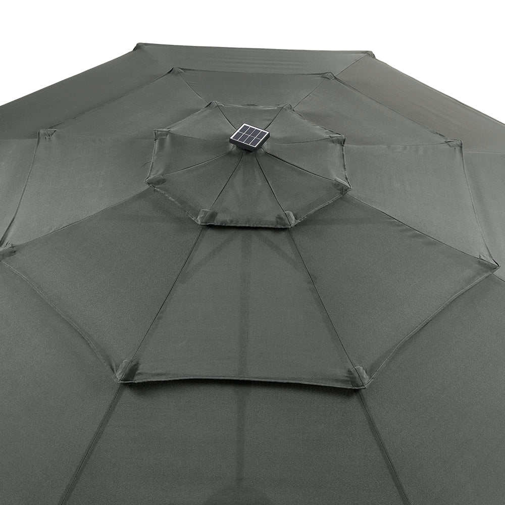 3m 3-tier Solar Led Patio Umbrella With 32 Led Lights, Crank Lift & Push-button Tilt Without Base