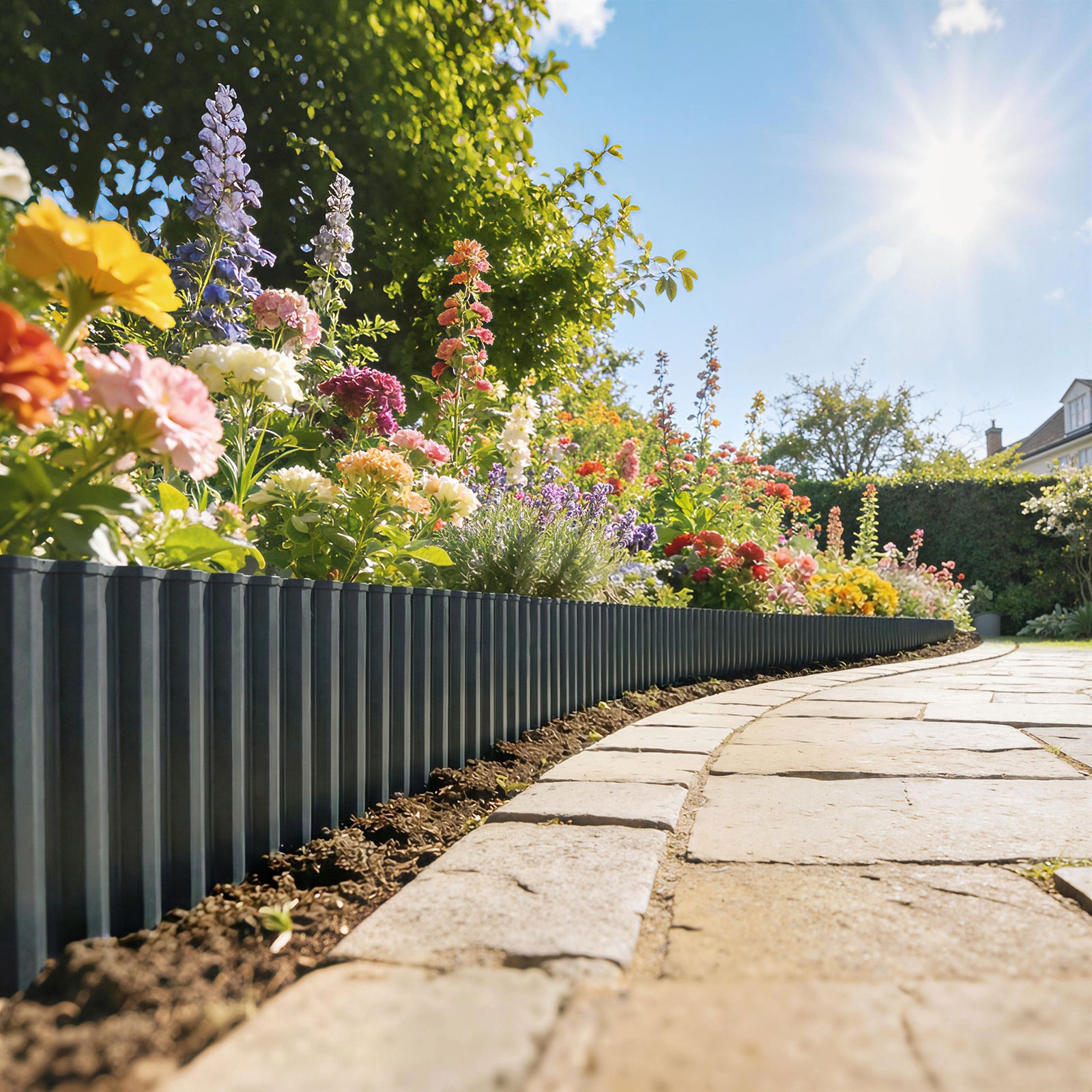 Metal Lawn Edging Border, 8 In X 21.3 Ft Garden Edging | Dark Grey