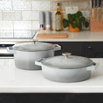 Cast Iron Casserole Set Of 2 26cm & 28cm / 4.3l & 5.8l Dishes Oven Proof Enamelled Cast Iron Pans With Lids | Gray