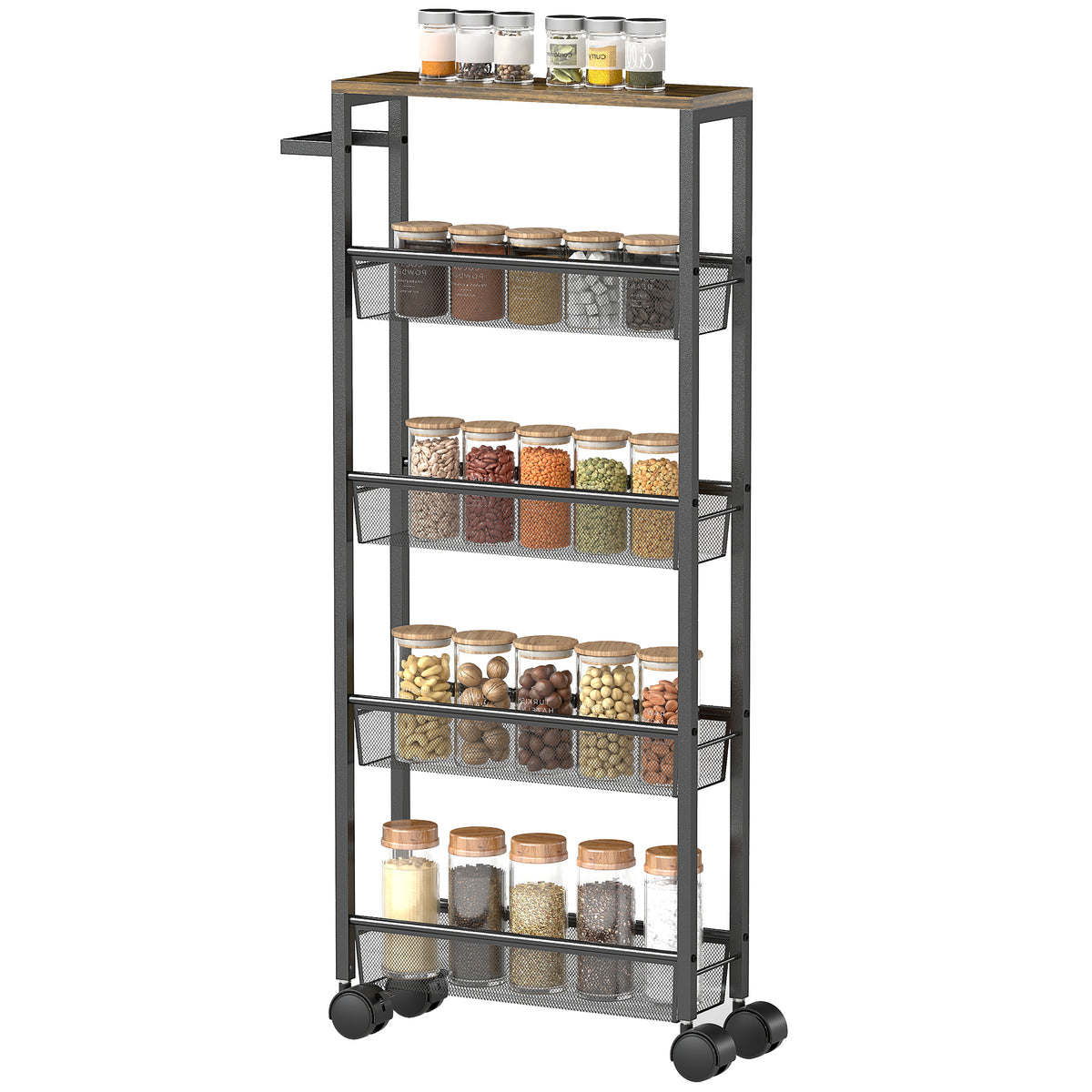 HOMCOM Rolling Kitchen Trolley, Slim Storage Cart With Metal Frame, Handle