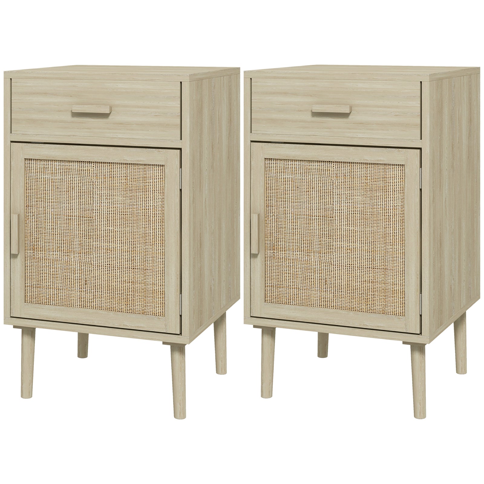 Set Of 1/2 Bedside Table With Rattan Drawer Adjustable | Set of 2 | Natura