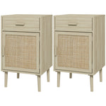 Set Of 1/2 Bedside Table With Rattan Drawer Adjustable | Set of 2 | Natura