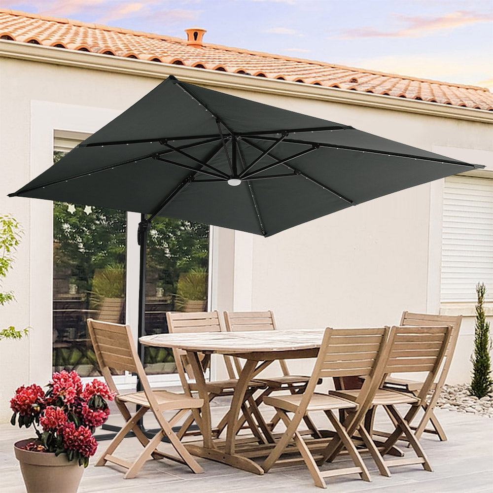 Square Cantilever Parasol With Solar-powered Led Lights | One Size | Dark Grey