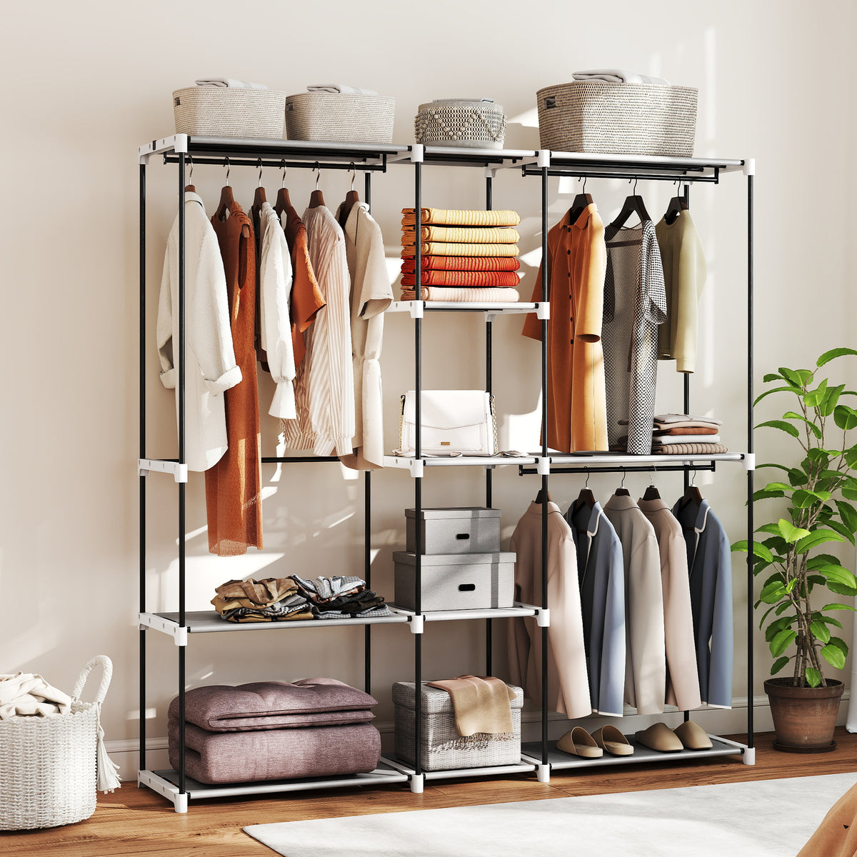HOMCOM Open Portable Wardrobe, Clothes Rack With 8 Shelves