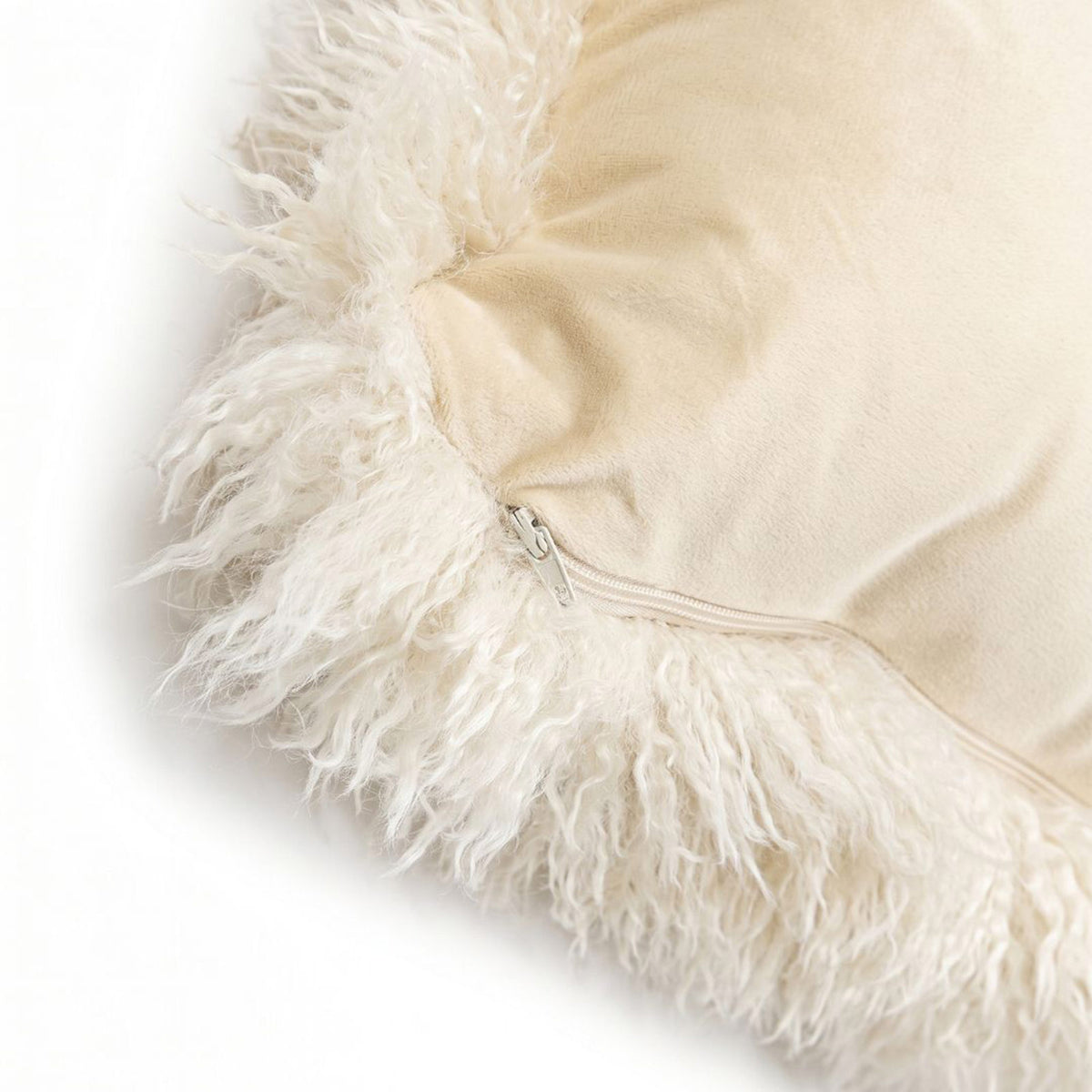 Faux Mongolian Fur Cushion, 40 X 40cm | 40cm x 40cm | Cream