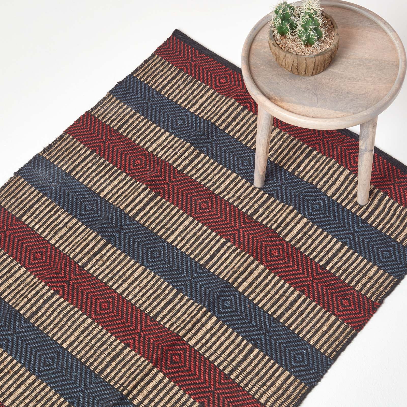 Multicolour Striped Jute Rug | 60cm x 100cm | Blue