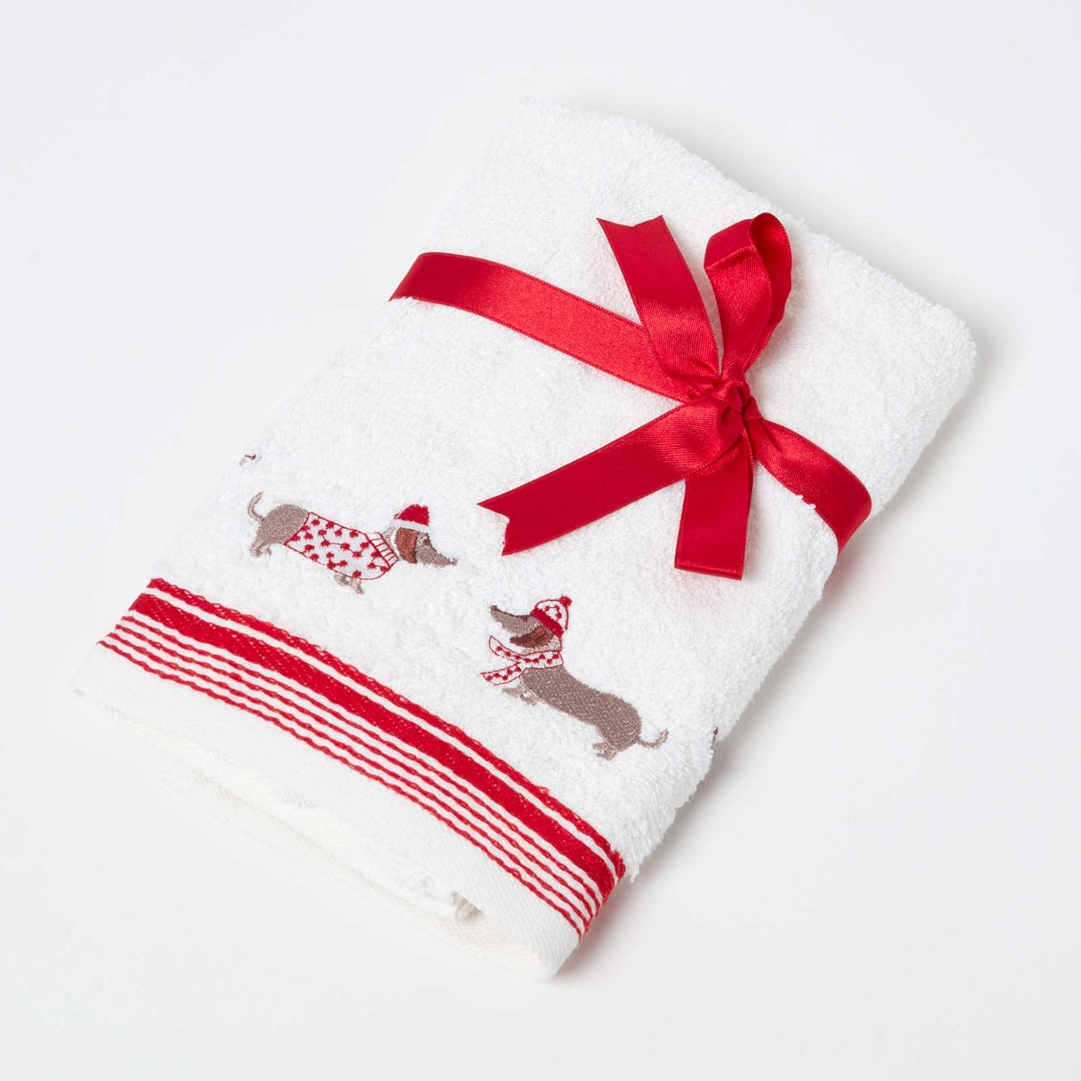 Dachshund Embroidered 100% Cotton Christmas Hand Towel