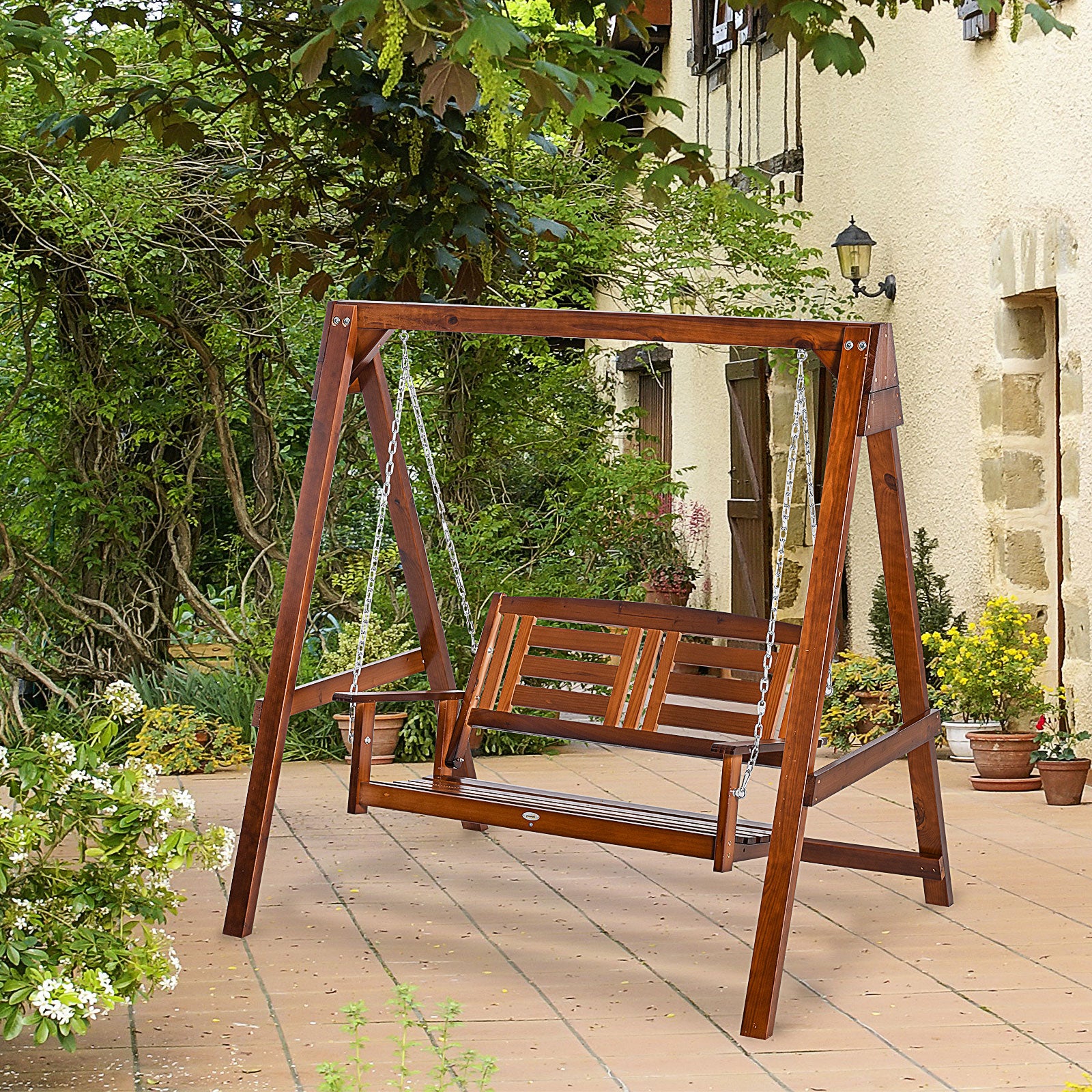 Outdoor 2 Seater Wooden Swing Chair Porch Patio Hammock