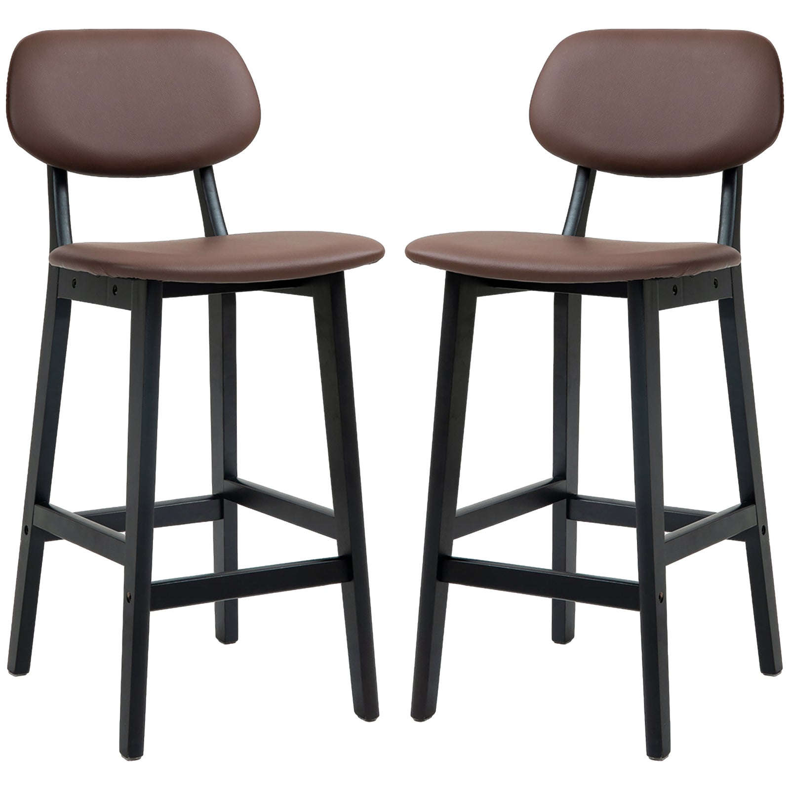 Breakfast Bar Stools Set W/ Pu Leather Wood | Brown