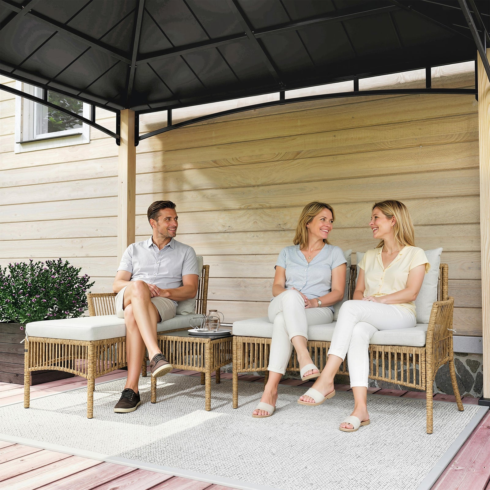 3 Piece Rattan Garden Furniture Set With Cushions | Natural