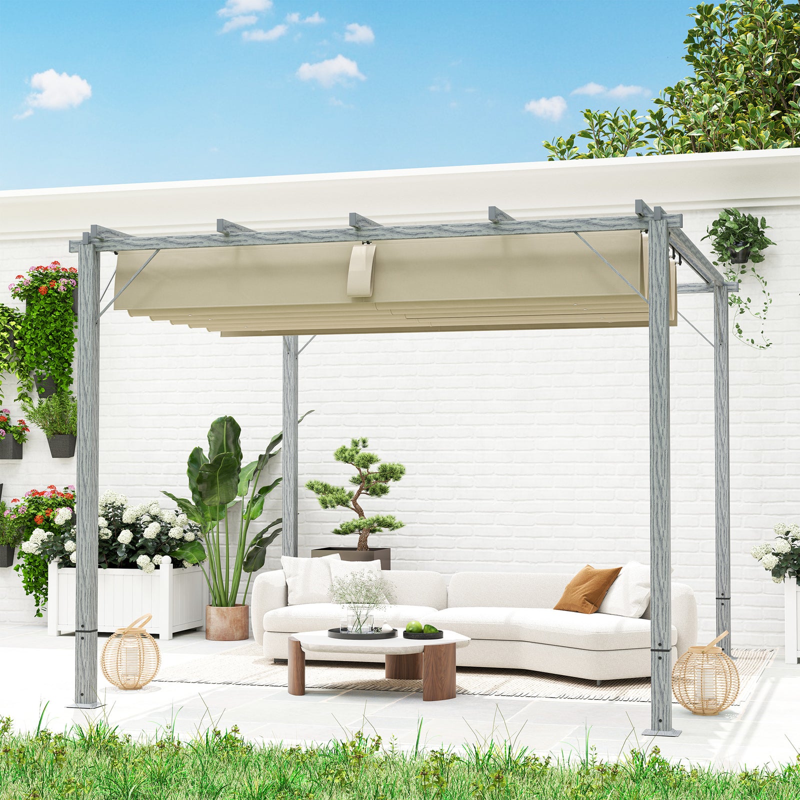 3 X 3(m) Aluminium Garden Pergola With Retractable Roof