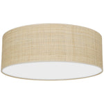 Marshall Hand Made Designer Ceiling Lamp In Matt White Metal And Natural Rattan Coloured Fabric