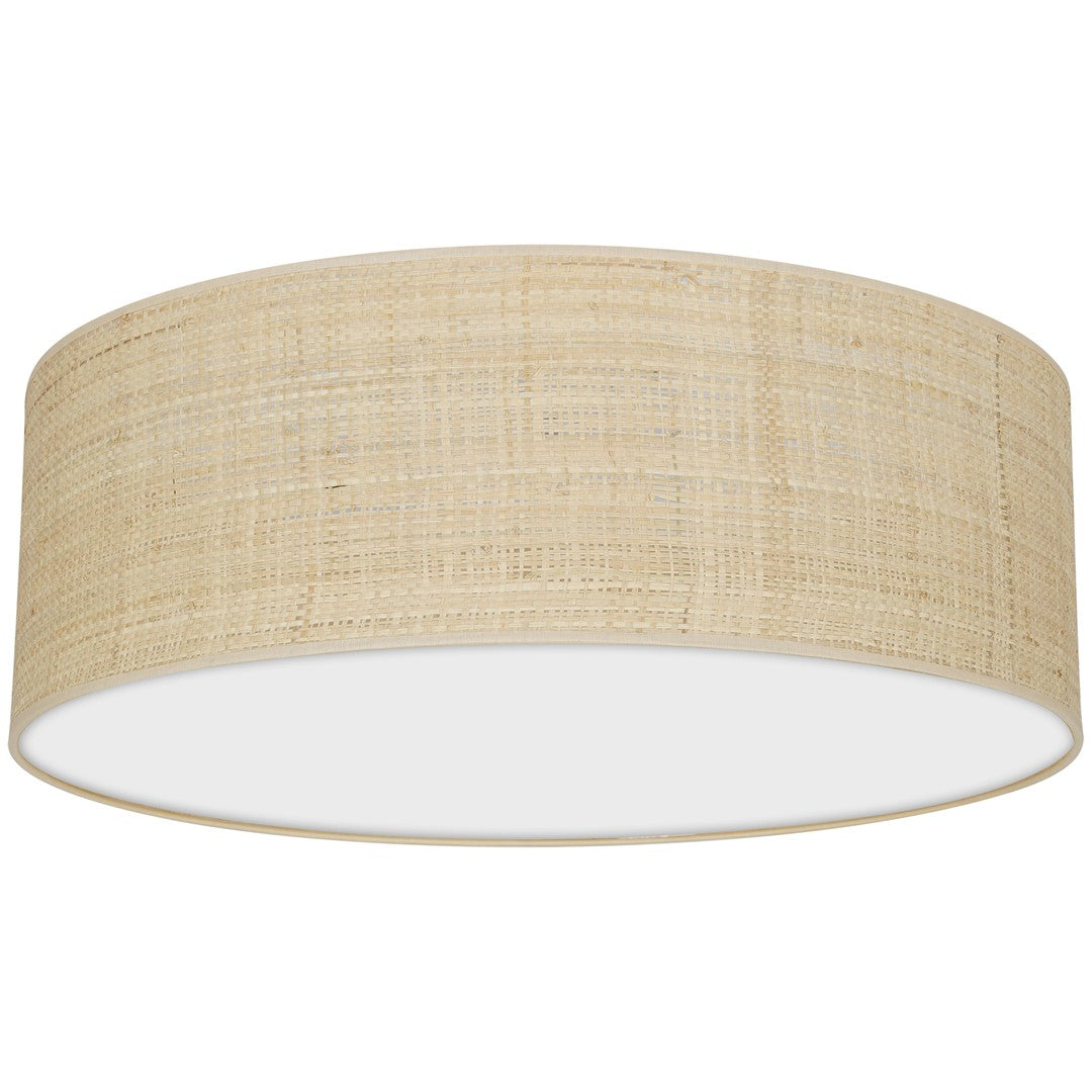 Marshall Hand Made Designer Ceiling Lamp In Matt White Metal And Natural Rattan Coloured Fabric