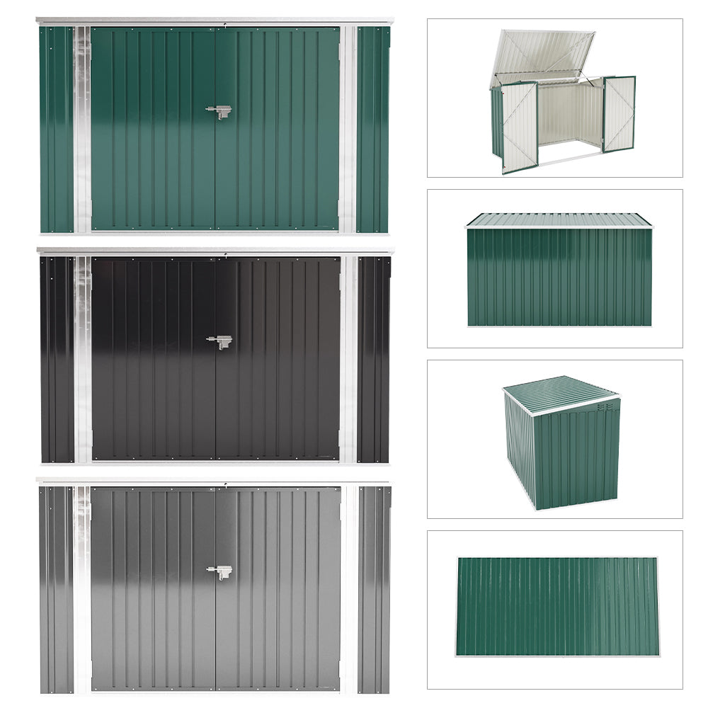 Garden Storage Shed Bike Metal Pent Tool Shed House Galvanized Steel Can Put 3-4 Bicycles (d105x W210x H130cm) | Green