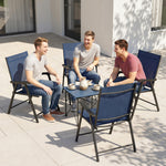 Folding Garden Chairs Set With High Back, Armrests | Set of 4 | Blue