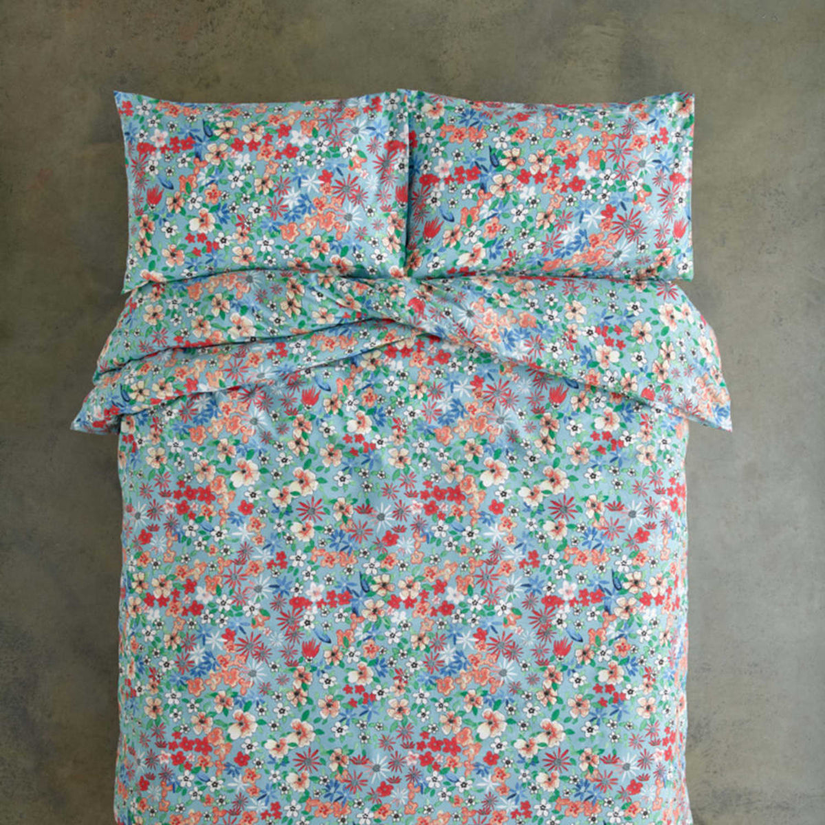 Floral Mosaic Blue Duvet Cover Set | Double | Blue