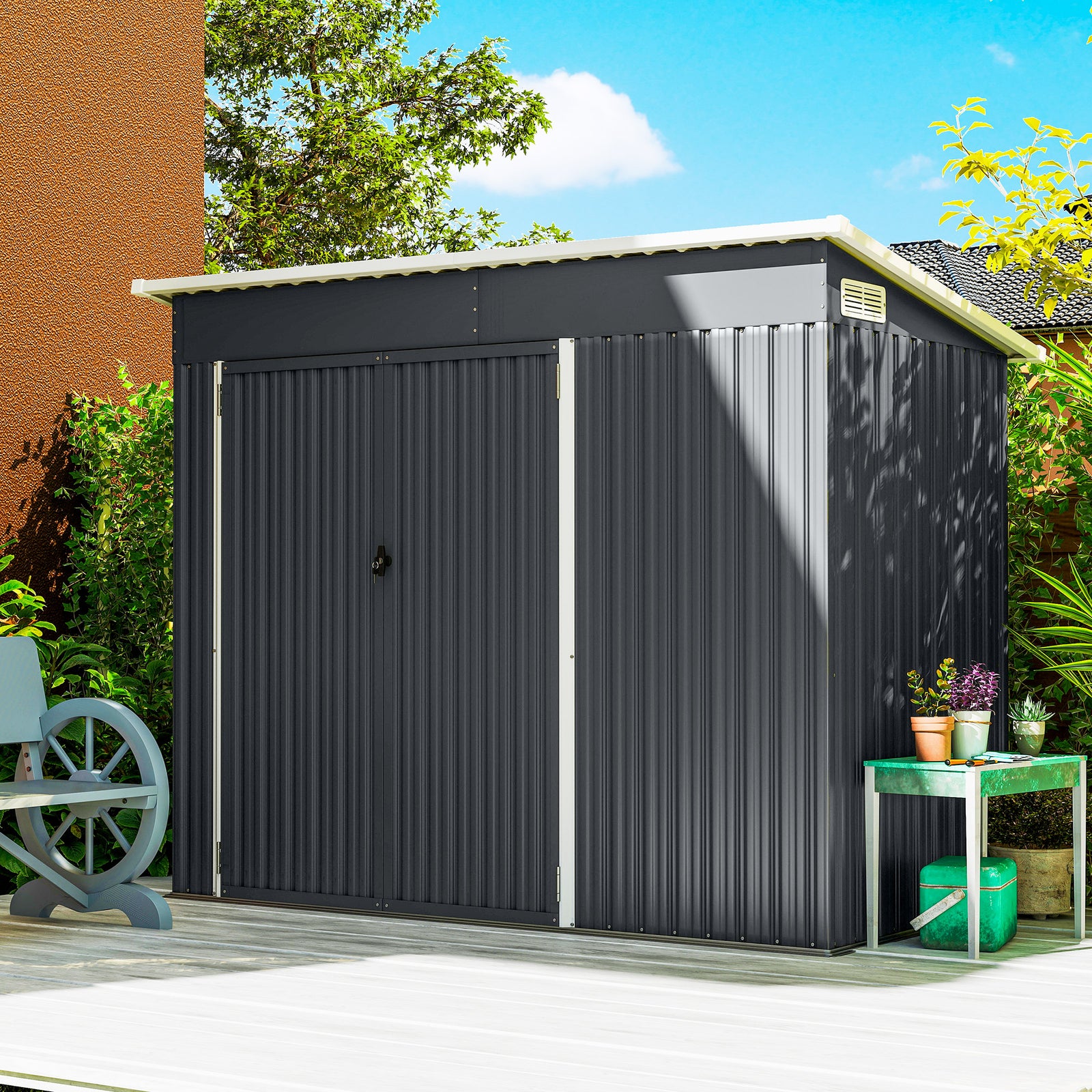 Outdoor Storage Shed, 7.5 X 4.3ft Metal Garden Shed | Dark Grey