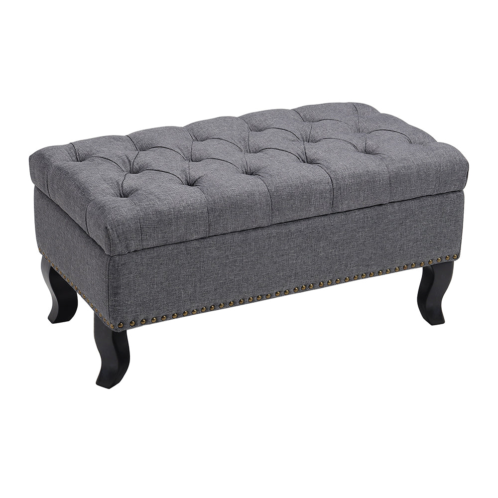 Modern Nailhead Trim Buttoned Ottoman Bench